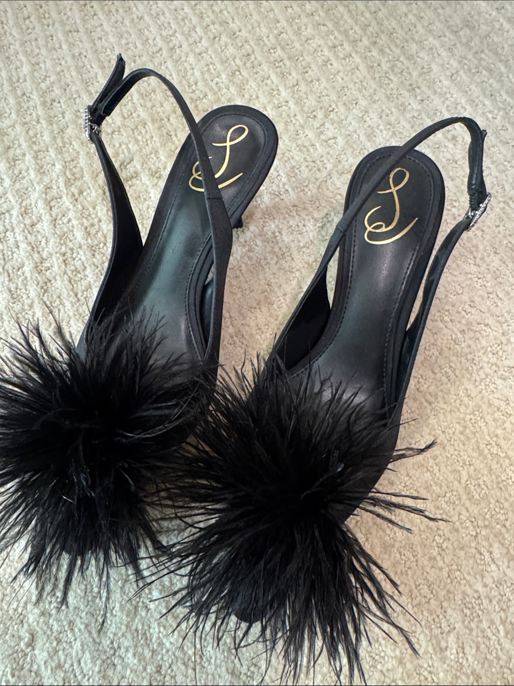 Bianca Black Feather Slingback Pump